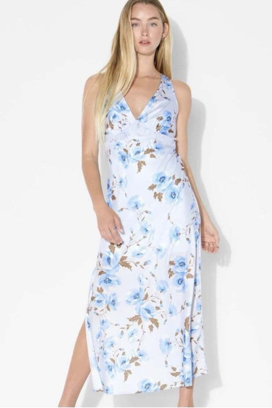 Wild Fable Womens Size Small Blue Flower Print Dress V Neck